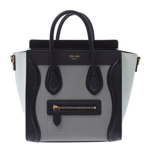 Celine Luggage Shopper Tricolor Bag Black Gray Blue Calfskin Suede Handbag